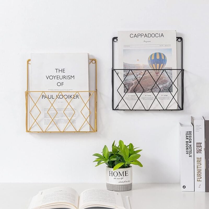 Wall Mounted Metal Newspaper Magazine Rack Storage Organizer Gold Compatible with Standard Sizes - Image 4