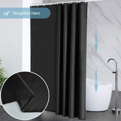 Waterproof Shower Curtain with Hooks - Anti-Mildew Washable Polyester Fabric - Black Bathroom Curtain 100x180cm - Image 3