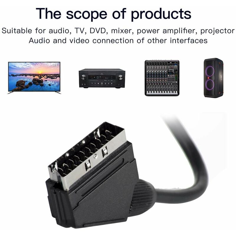 Scart to RCA Cable Male 1.5m Audio Video Adapter Compatible with TV DVD VCR - Image 2