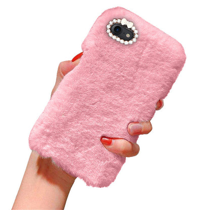 Compatible with Apple iPhone 7 8 SE Case Fluffy Fur Pink Mobile Cover Protective Case