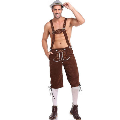 Lederhosen for Men - Genuine Leather, Authentic German Lederhosen for Men, Oktoberfest Attire - Brown-XF7-Brown XL