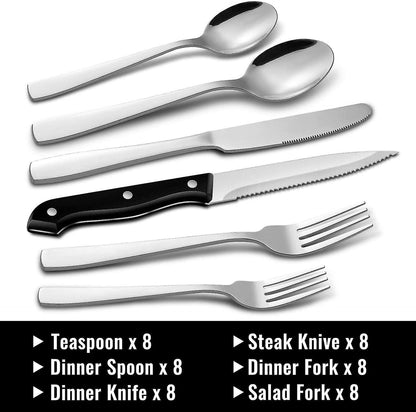 Stainless Steel Cutlery Set for 8 People with Steak Knives - 48 Pieces for Home, Kitchen, Restaurant - Image 2