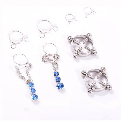 Fashion Water Drop Screw Non Pierced Nipple Ring Set Nipple Ring Body Jewelry (Blue) - Image 5