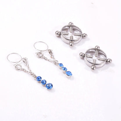 Fashion Water Drop Screw Non Pierced Nipple Ring Set Nipple Ring Body Jewelry (Blue) - Image 6