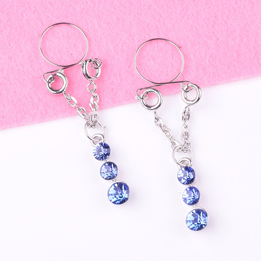 Fashion Water Drop Screw Non Pierced Nipple Ring Set Nipple Ring Body Jewelry (Blue) - Image 7