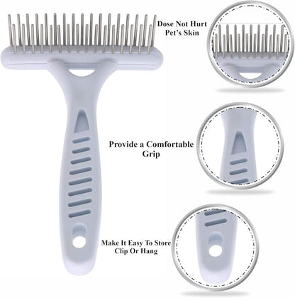 Dog Dematting Brush Undercoat Comb Self-Cleaning Double Row Metal Teeth for Loose Hair Removal Puppy Grooming Brush - Image 3