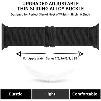 Compatible with Apple Watch 42/44/45/49 mm Adjustable Elastic Nylon Strap Black - Image 2