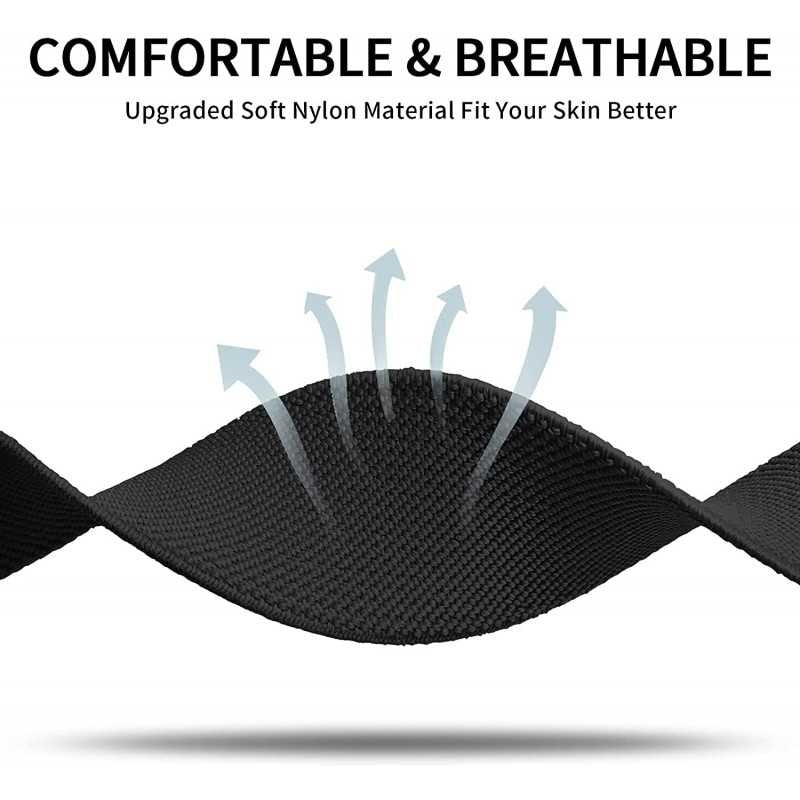 Compatible with Apple Watch 42/44/45/49 mm Adjustable Elastic Nylon Strap Black - Image 4