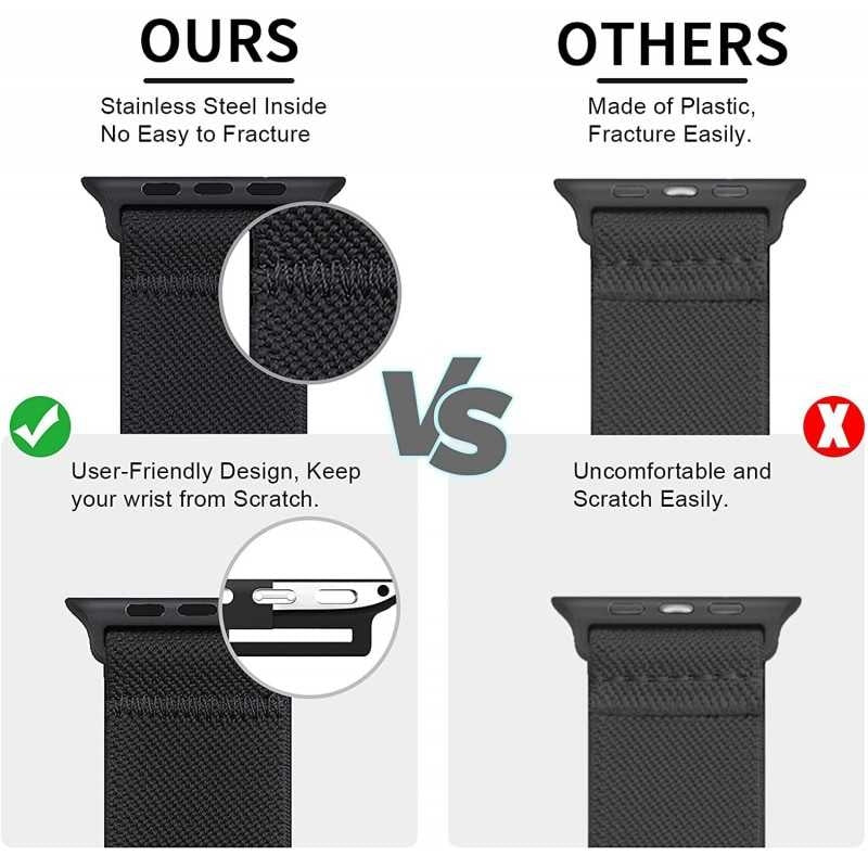 Compatible with Apple Watch 42/44/45/49 mm Adjustable Elastic Nylon Strap Black - Image 5