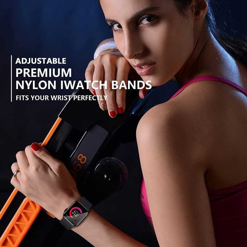 Compatible with Apple Watch 42/44/45/49 mm Adjustable Elastic Nylon Strap Black - Image 7