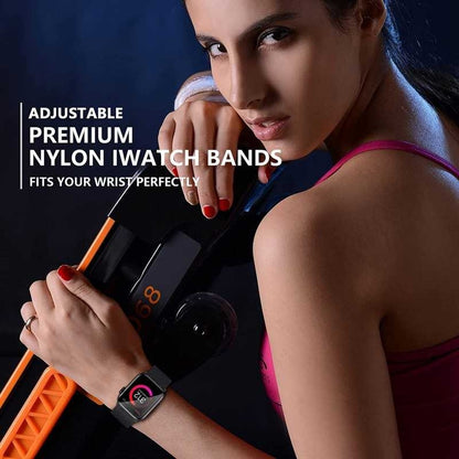 Compatible with Apple Watch 42/44/45/49 mm Adjustable Elastic Nylon Strap Black - Image 7