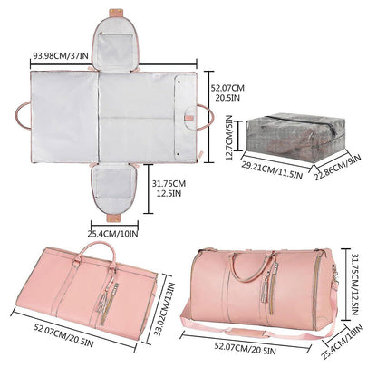 2-in-1 Foldable PU Leather Travel Bag, Convertible Suitcase, Travel Garment Bag for Women White - Image 3