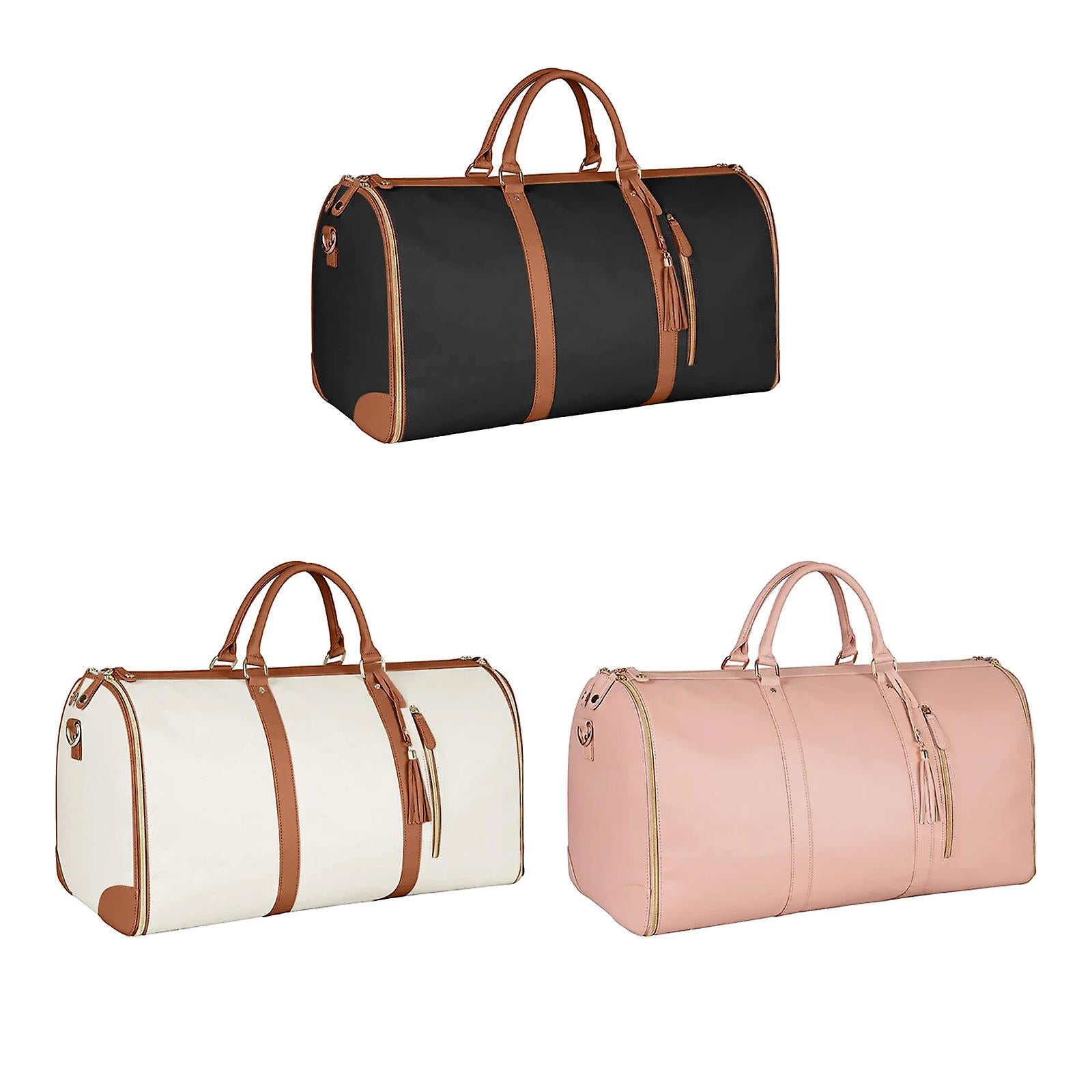 2-in-1 Foldable PU Leather Travel Bag, Convertible Suitcase, Travel Garment Bag for Women White - Image 4