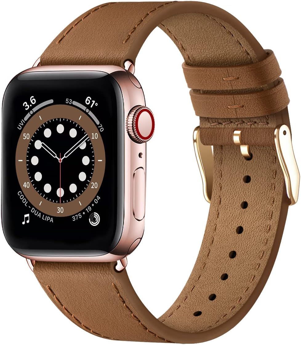Compatible with Apple Watch Leather Strap Replacement Band Apple Watch Series 9 8 7 6 5 4 3 2 1 SE Ultra 38mm 40mm 41mm Brown - Image 2