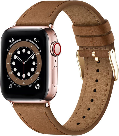 Compatible with Apple Watch Leather Strap Replacement Band Apple Watch Series 9 8 7 6 5 4 3 2 1 SE Ultra 38mm 40mm 41mm Brown - Image 2