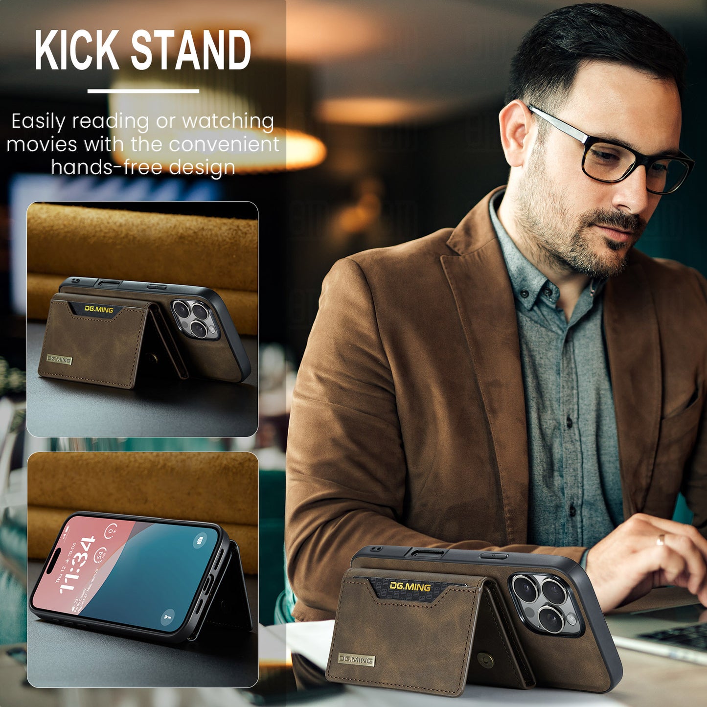Magnetic iPhone 16 Pro Case with Card Pocket Compatible with iPhone 16 Pro Coffee Color - Image 4