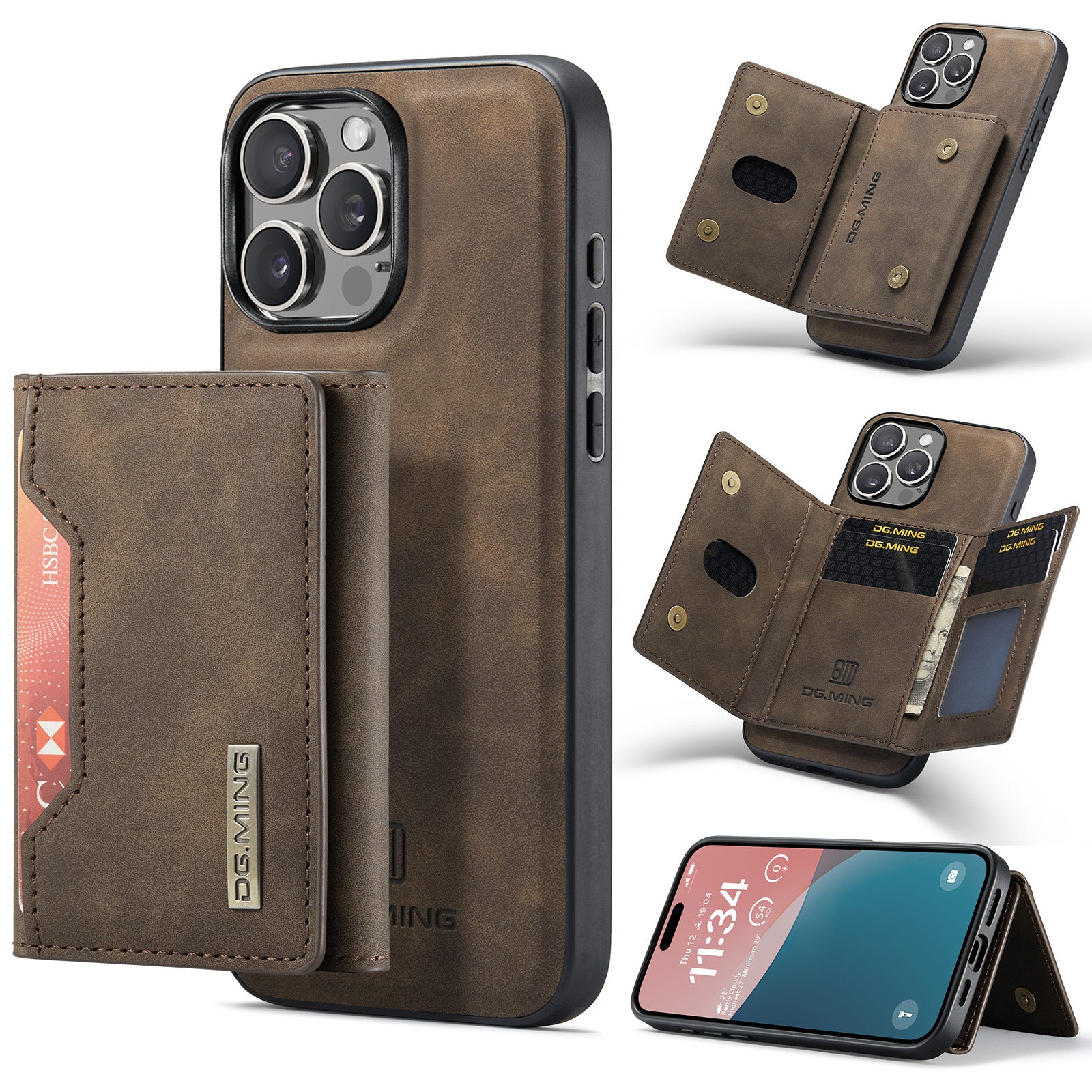 Magnetic iPhone 16 Pro Case with Card Pocket Compatible with iPhone 16 Pro Coffee Color - Image 5