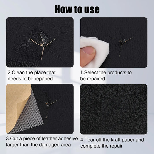 Self-adhesive repair patch artificial leather 50x138 cm Black Black Black Variety - Image 2