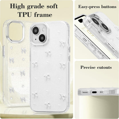 White Transparent Bowknot iPhone 14 Plus Case Cute 3D Thin Soft Durable Mobile Cover - Image 4