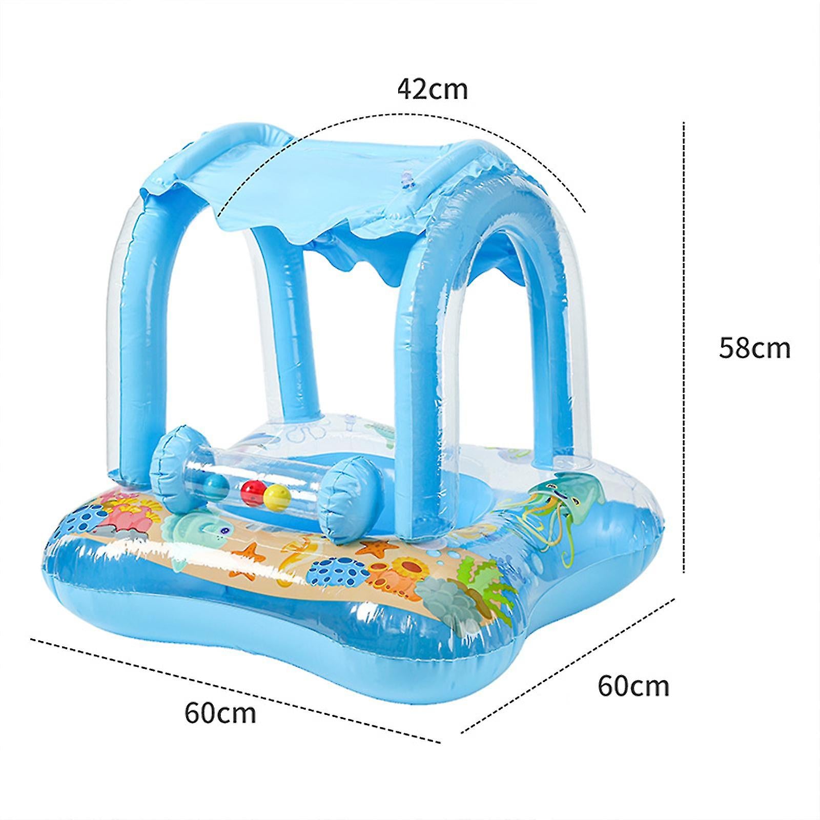 Baby Swim Ring Inflatable Pool Float with Handle UPF 50+ Sun Protection for Children 3 to 36 Months Blue - Image 2