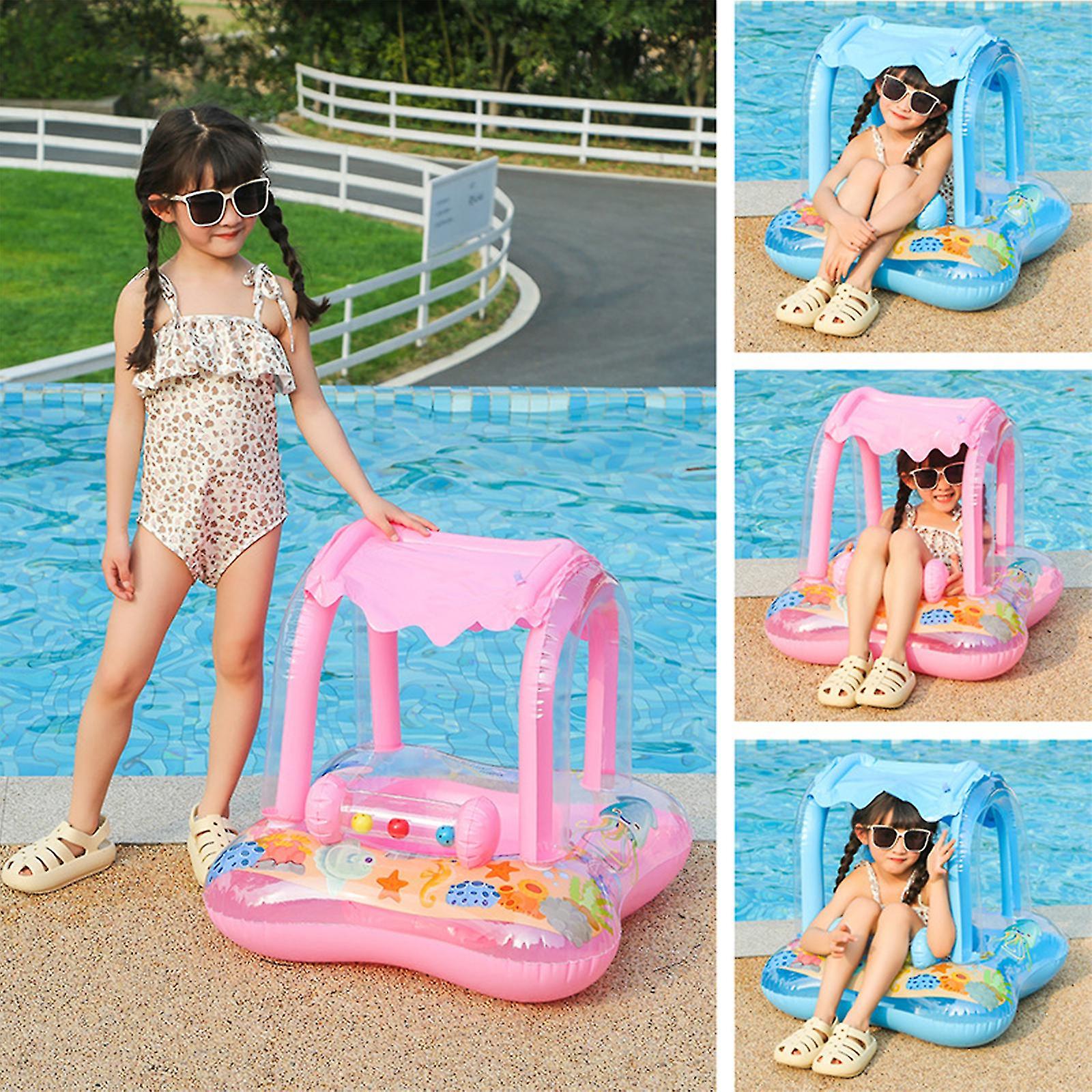 Baby Swim Ring Inflatable Pool Float with Handle UPF 50+ Sun Protection for Children 3 to 36 Months Blue - Image 3