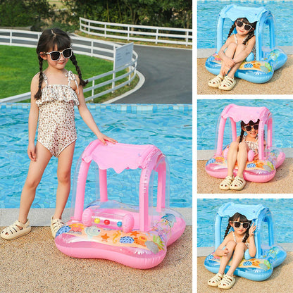 Baby Swim Ring Inflatable Pool Float with Handle UPF 50+ Sun Protection for Children 3 to 36 Months Blue - Image 3
