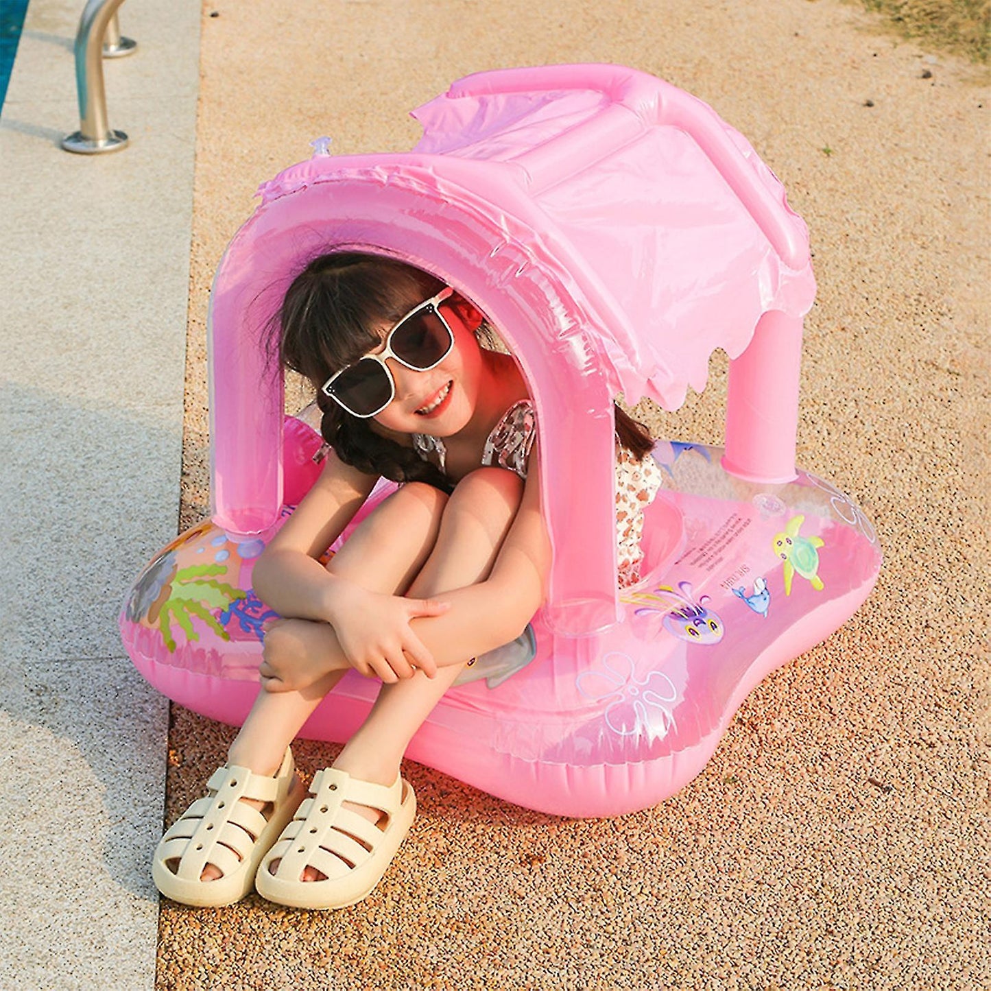 Baby Swim Ring Inflatable Pool Float with Handle UPF 50+ Sun Protection for Children 3 to 36 Months Blue - Image 4