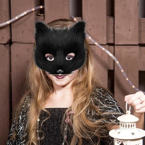 Fox Tail and Ears Cosplay Set, White Plush Mask with Cat Ears, Tail, and Paw Gloves for Halloween - Image 3