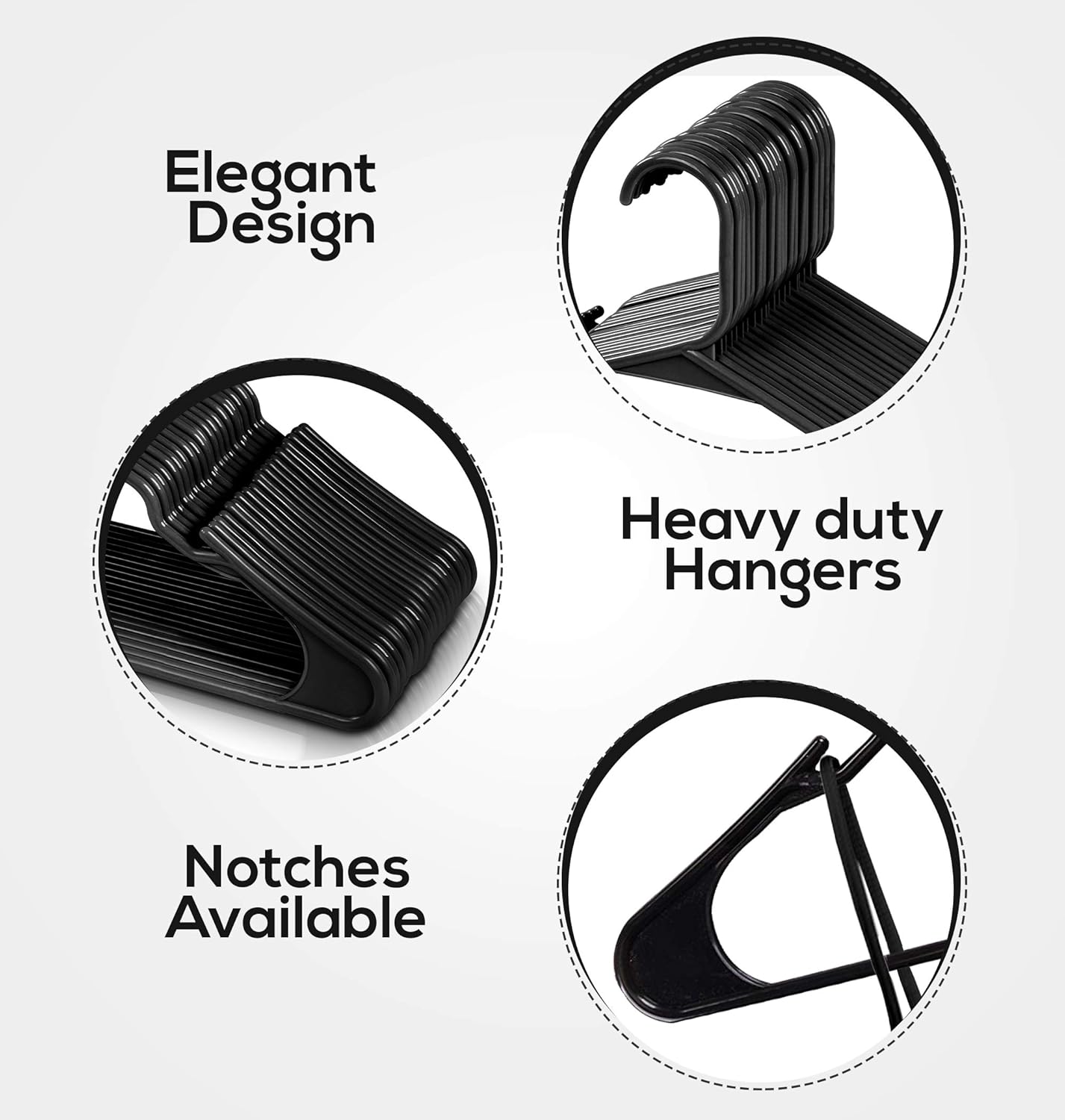 Plastic Clothes Hangers 20 Pack Space Saving Durable with Shoulder Groove Black - Image 4