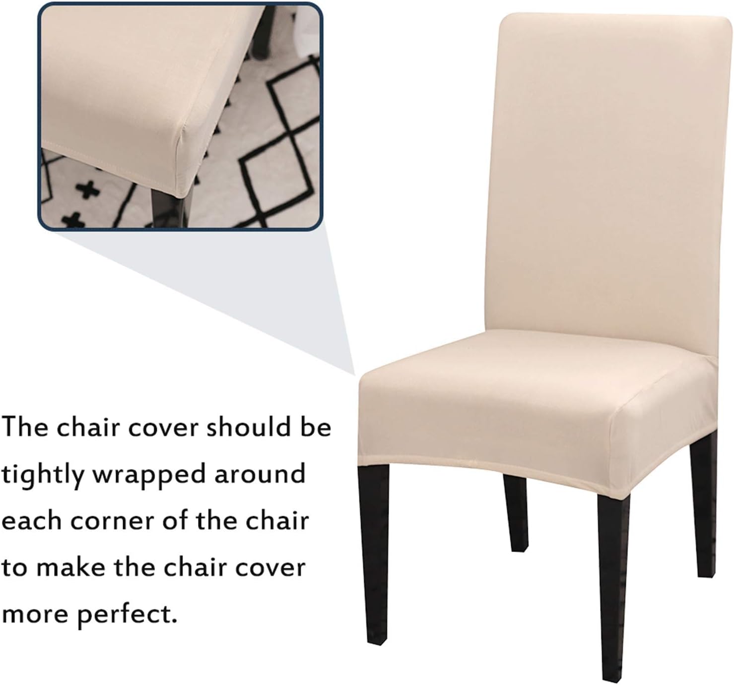 Dining Room Chair Covers, Stretchy Washable Removable Set of 6 Beige Seat Protectors Compatible with Hotel Chairs - Image 2