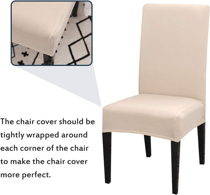 Dining Room Chair Covers, Stretchy Washable Removable Set of 6 Beige Seat Protectors Compatible with Hotel Chairs - Image 2