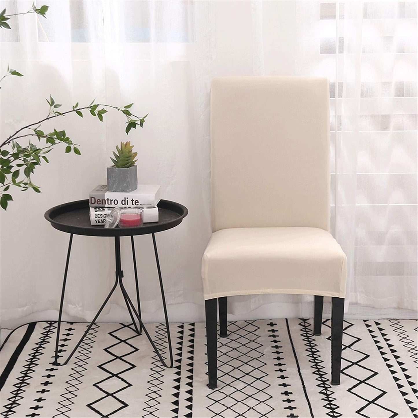 Dining Room Chair Covers, Stretchy Washable Removable Set of 6 Beige Seat Protectors Compatible with Hotel Chairs - Image 4