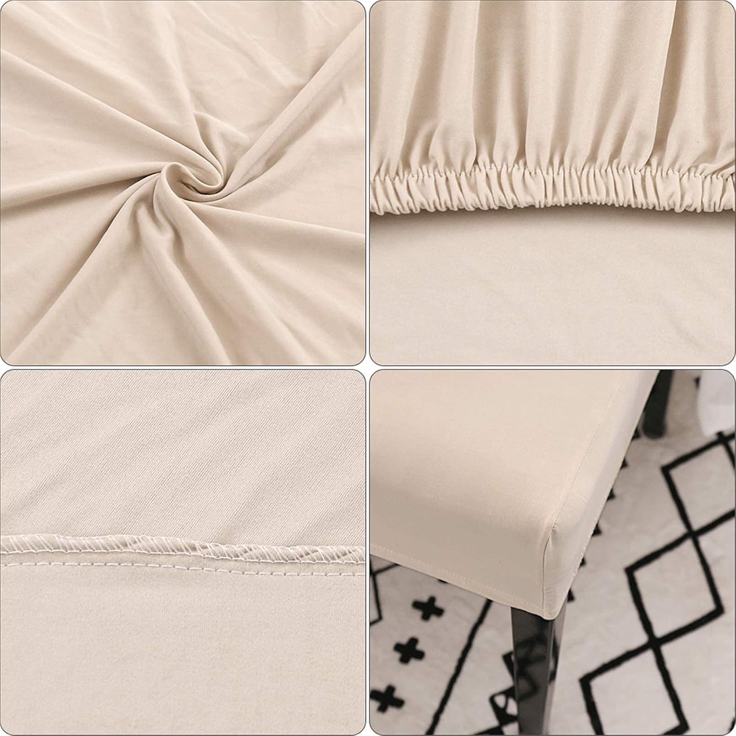 Dining Room Chair Covers, Stretchy Washable Removable Set of 6 Beige Seat Protectors Compatible with Hotel Chairs - Image 5