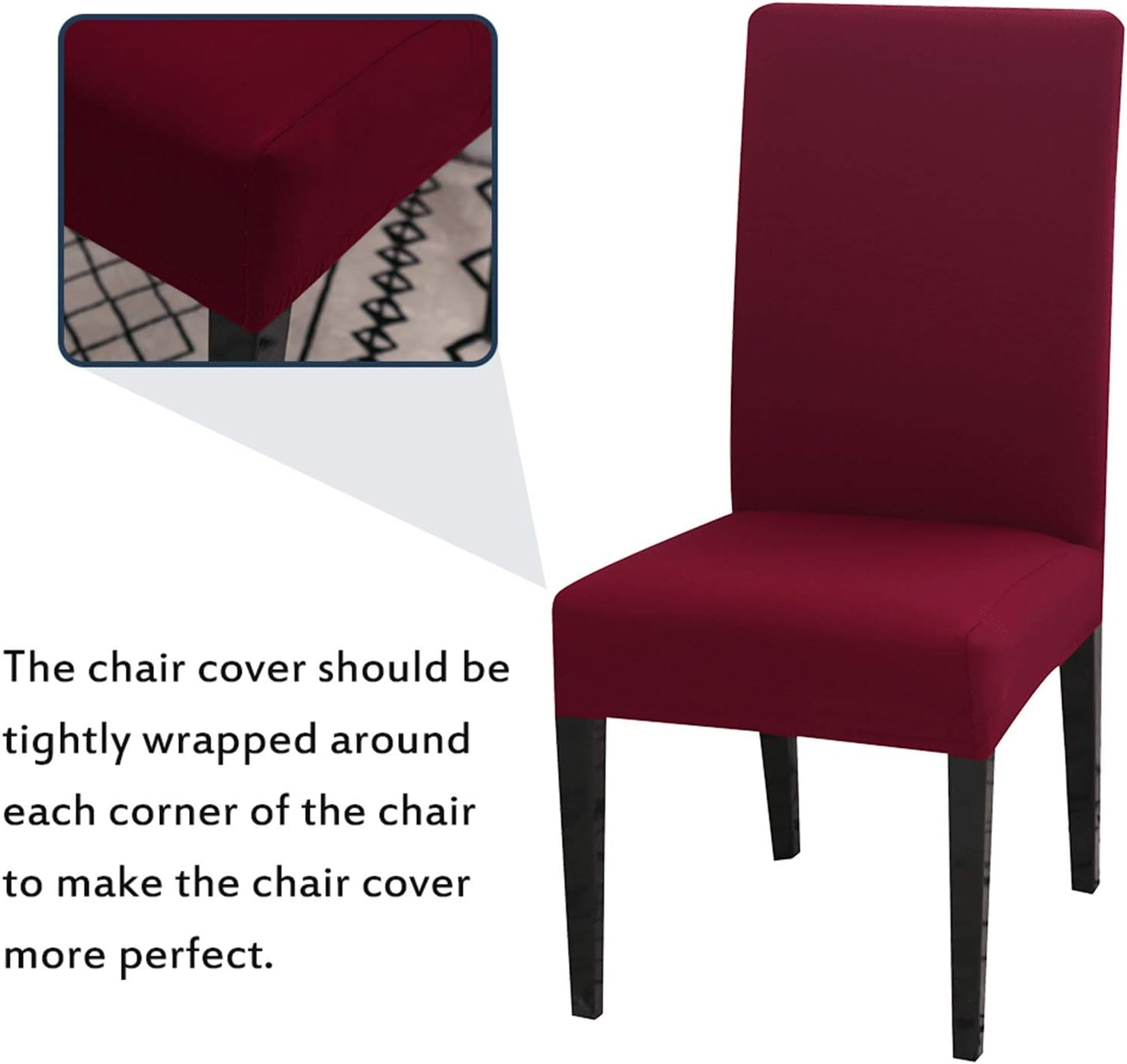 Stretch Washable Chair Covers Set of 4 Wine Red Removable Slipcovers for Hotel Decoration - Image 2