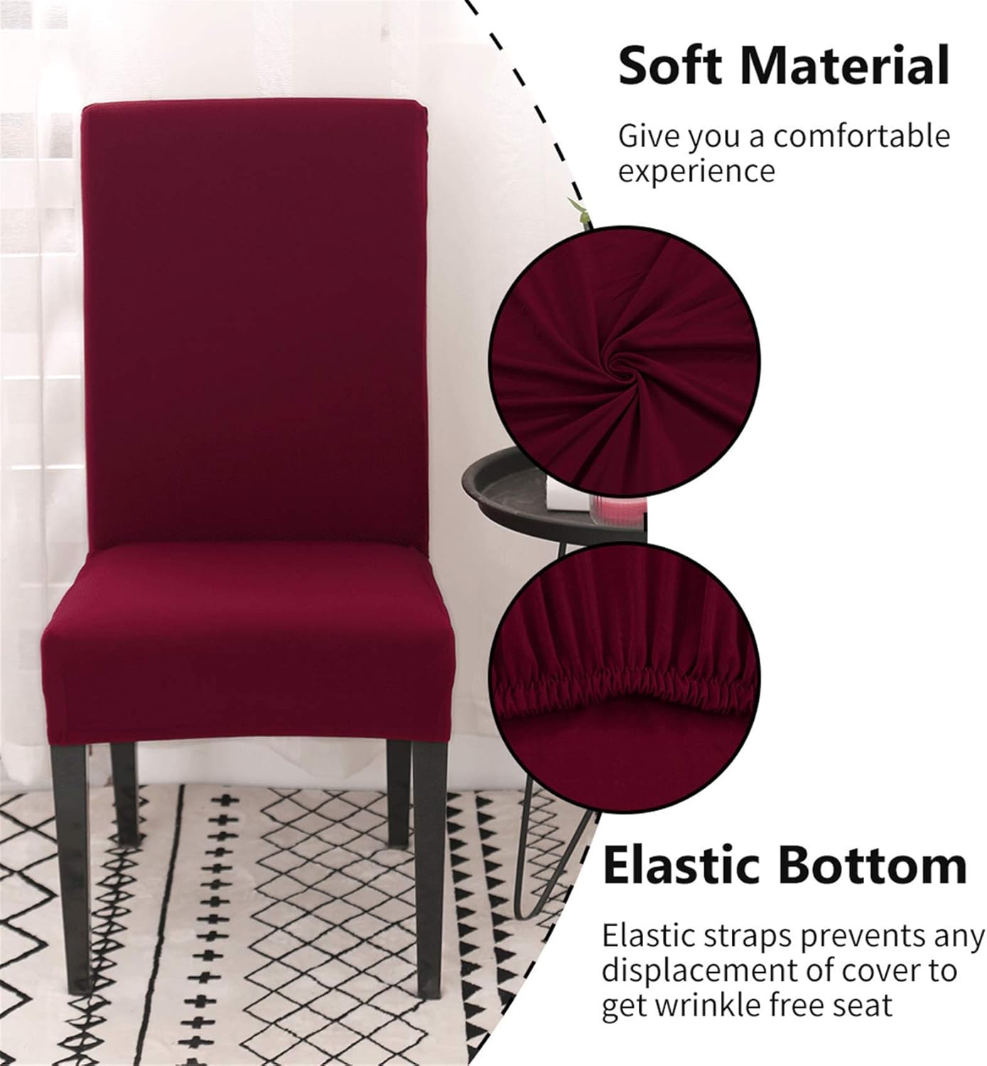 Stretch Washable Chair Covers Set of 4 Wine Red Removable Slipcovers for Hotel Decoration - Image 3