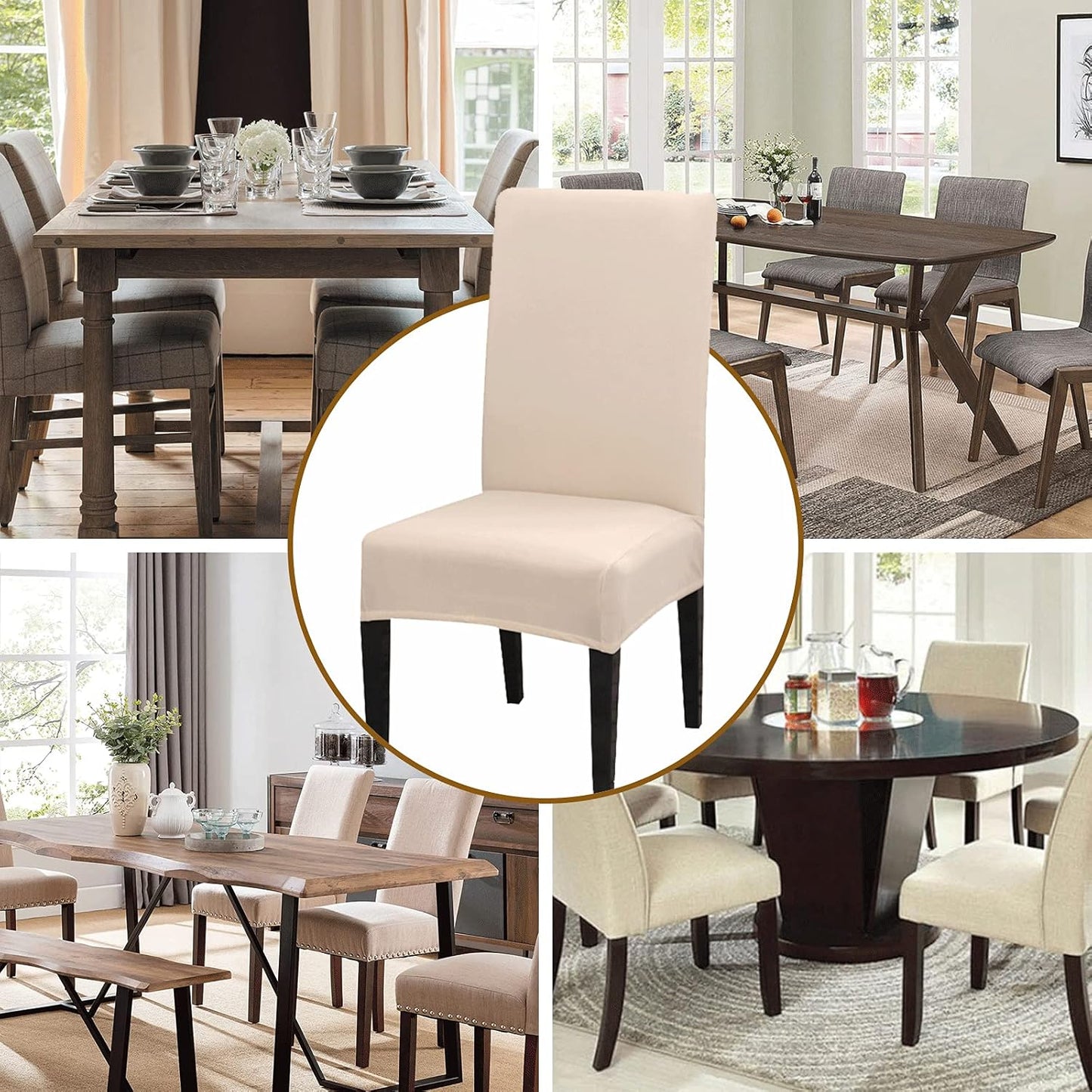 Stretch Washable Chair Covers Set of 4, Removable Slipcovers for Hotel, Beige - Image 3