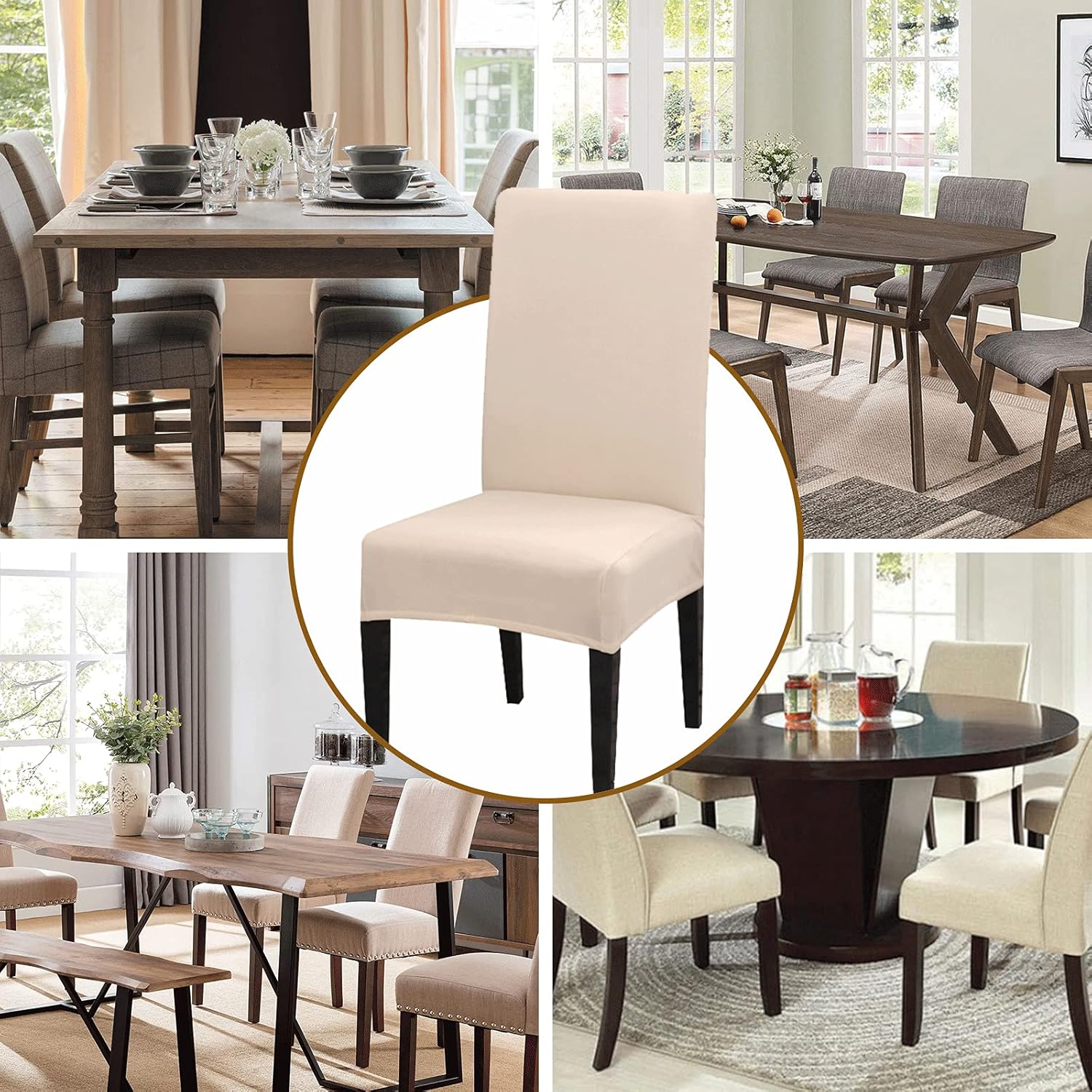 Stretch Washable Chair Covers Set of 4, Removable Slipcovers for Hotel, Beige - Image 3