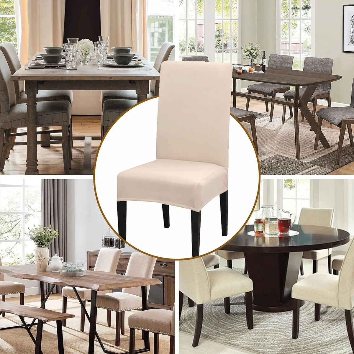 Stretch Washable Chair Covers Set of 4, Removable Slipcovers for Hotel, Beige - Image 3