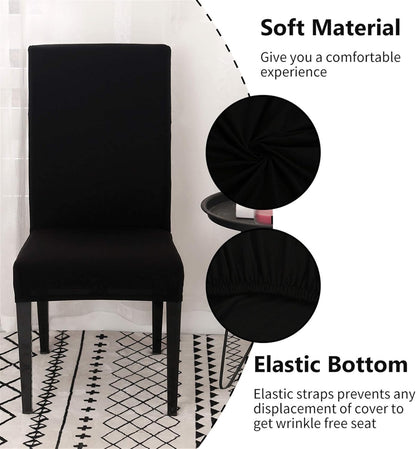 Dining Room Chair Covers Stretchy Washable Set of 6 Black Seat Covers for Hotels Removable Decorative Covers - Image 2