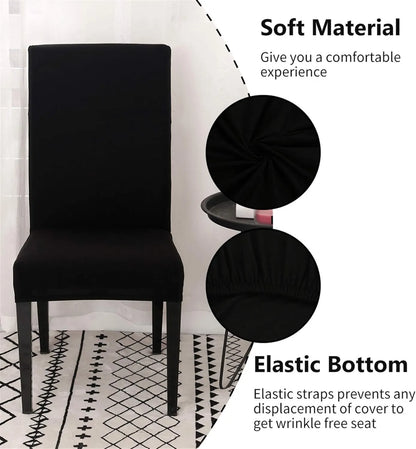 Dining Room Chair Covers Stretchy Washable Set of 6 Black Seat Covers for Hotels Removable Decorative Covers - Image 2