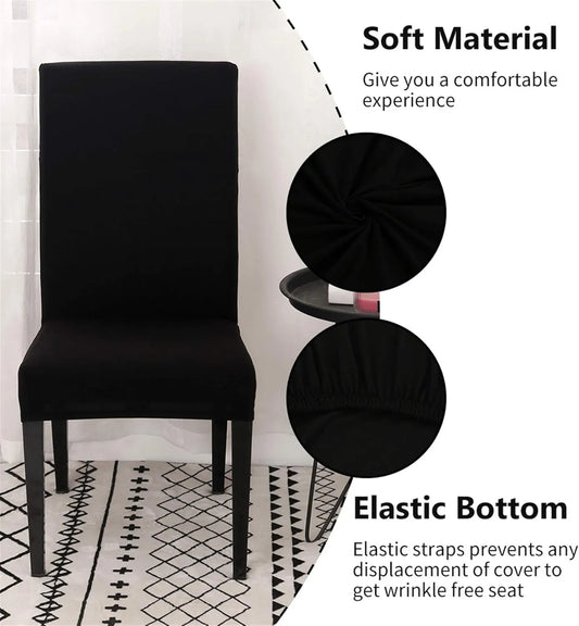 Dining Room Chair Covers Stretchy Washable Set of 6 Black Seat Covers for Hotels Removable Decorative Covers - Image 2