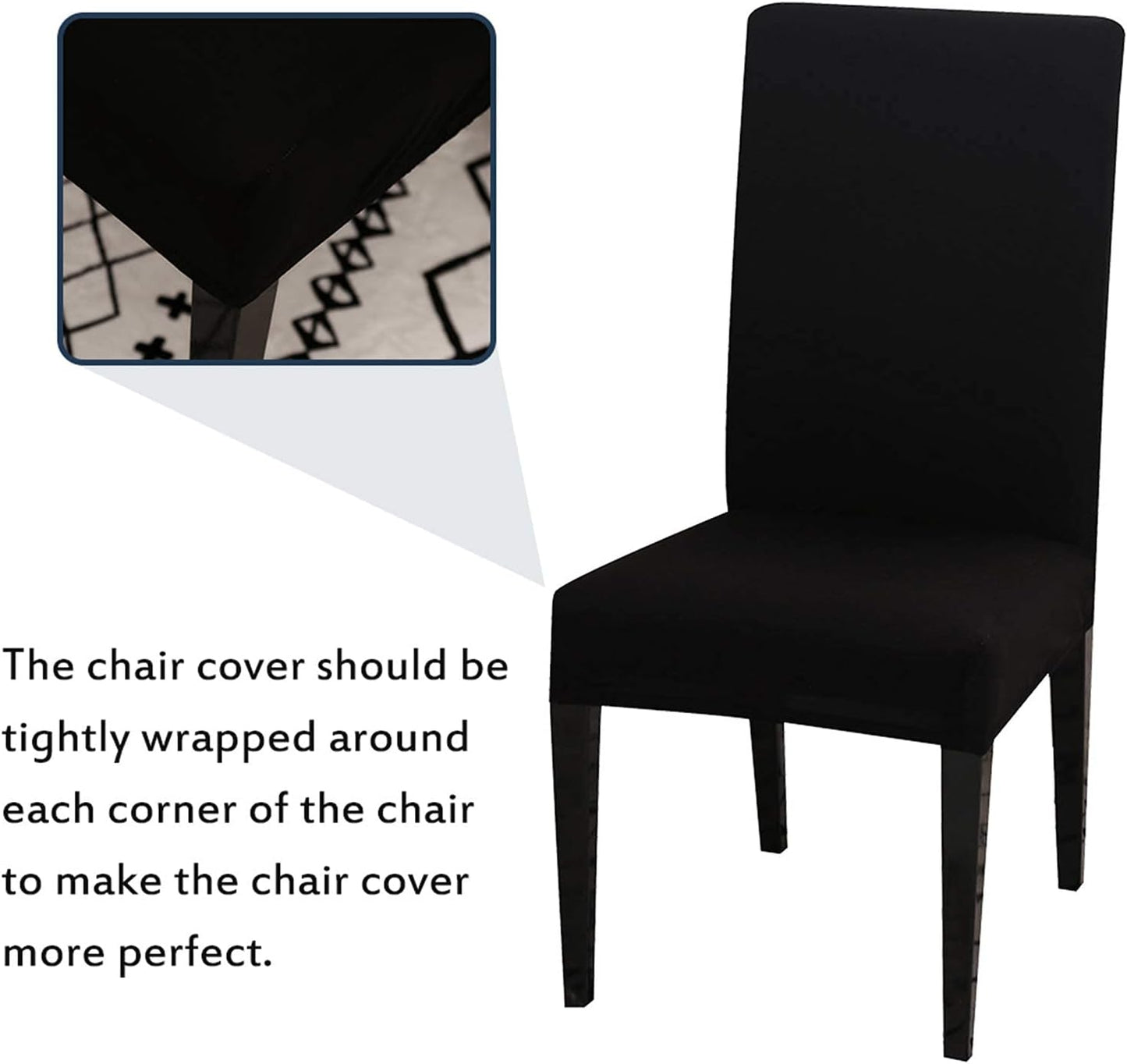 Dining Room Chair Covers Stretchy Washable Set of 6 Black Seat Covers for Hotels Removable Decorative Covers - Image 3