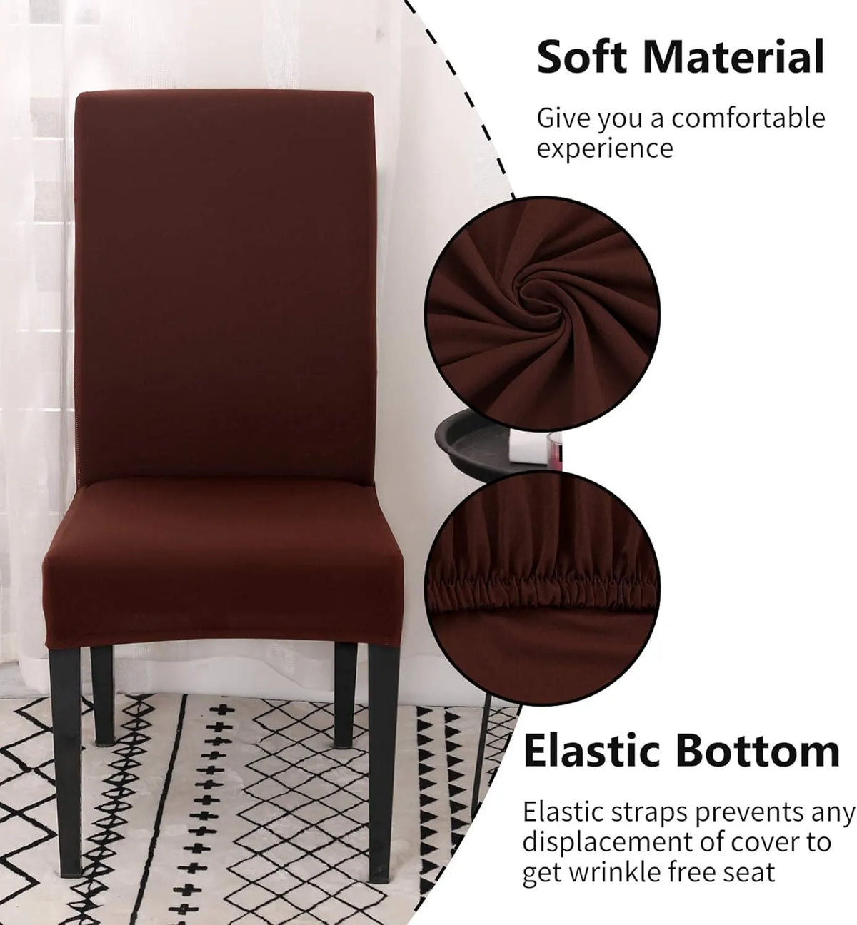 Set of 4 or 6 Chair Covers, Stretchy, Removable, Washable Chair Covers, Decorative Protectors for Hotel, Cafe -tfrf coffee 6pcs - Image 2