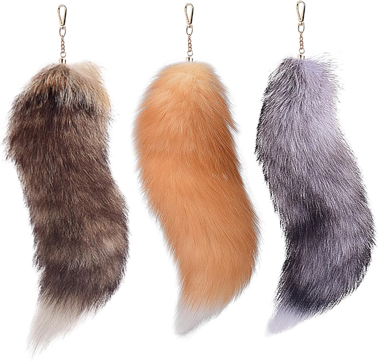 Therian Fox Tail Keychain, 40cm Fluffy Faux Fur with Lock, Cosplay Costume Handbag Accessory for Adult Women