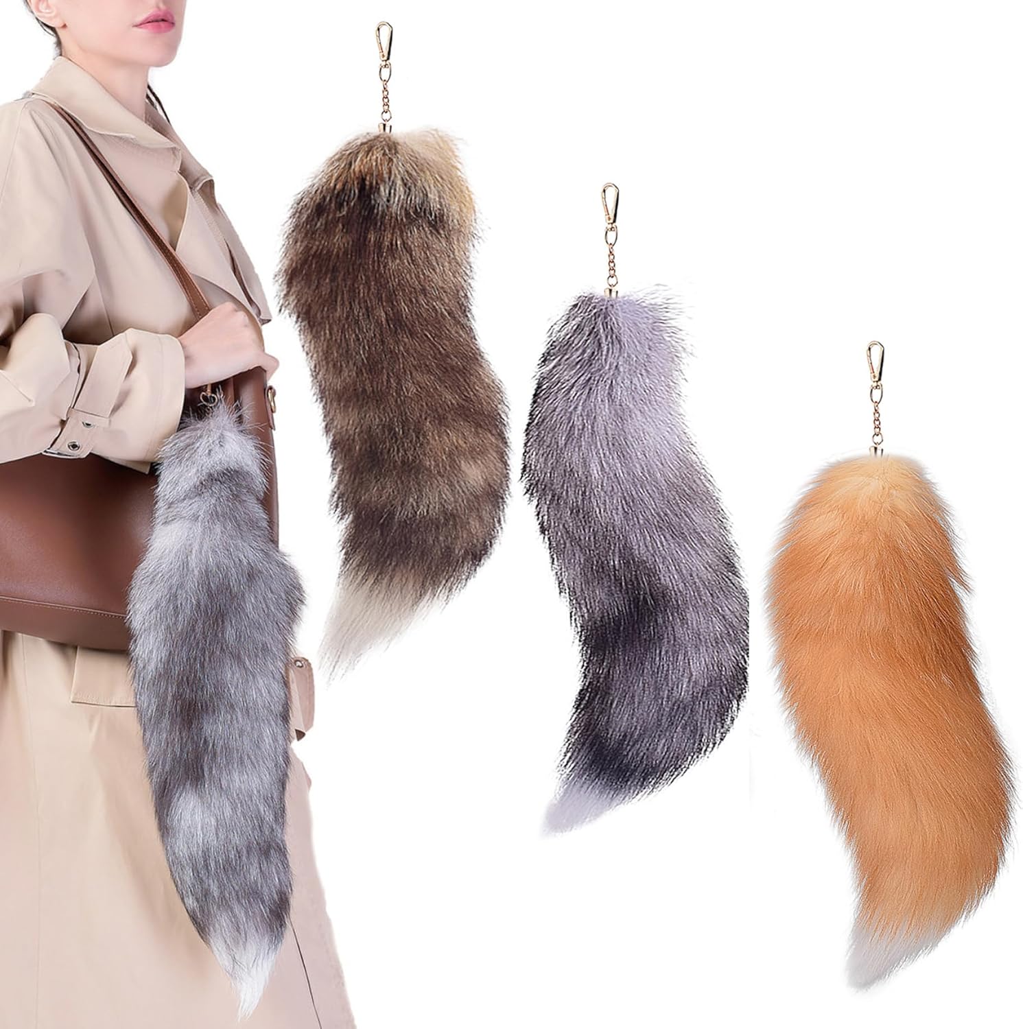 Therian Fox Tail Keychain, 40cm Fluffy Faux Fur with Lock, Cosplay Costume Handbag Accessory for Adult Women - Image 4