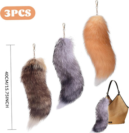Therian Fox Tail Keychain, 40cm Fluffy Faux Fur with Lock, Cosplay Costume Handbag Accessory for Adult Women - Image 5