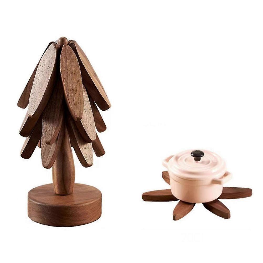 Tree Shape Wooden Coasters Set of 2, Wooden Insulation Mat - Image 2