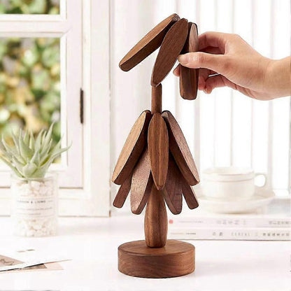 Tree Shape Wooden Coasters Set of 2, Wooden Insulation Mat - Image 3