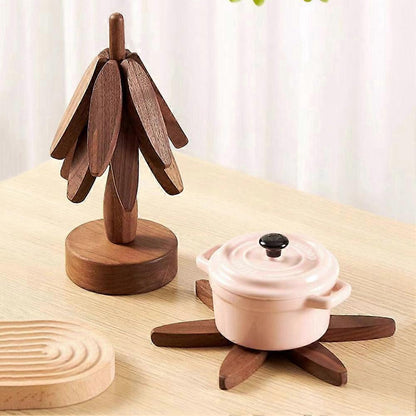 Tree Shape Wooden Coasters Set of 2, Wooden Insulation Mat - Image 4