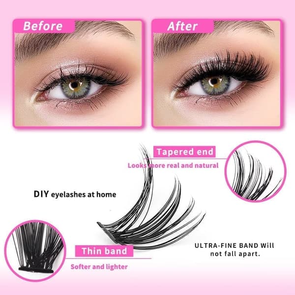 Eyelash Extension Kit with D-Curl for Beginners, Individual False Eyelashes, Pre-made Cluster Lashes, 30+40+50D - Image 5